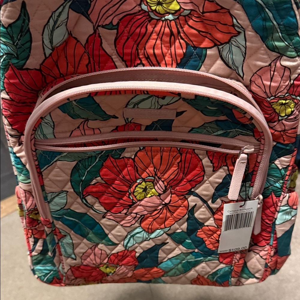Brand new with tags Vera Bradley Vibrant Floral Backpack in Coral and Teal - Picture 5 of 7